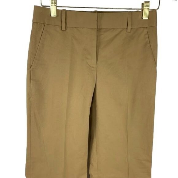 J Crew Cafe Trouser Pants Khaki Tan size 00 Flat Front - Picture 2 of 4